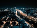 Night shot of Ho Chi Minh City with the river Saigon SÃÂ´ng SÃÂ i GÃÂ²n - top view Royalty Free Stock Photo